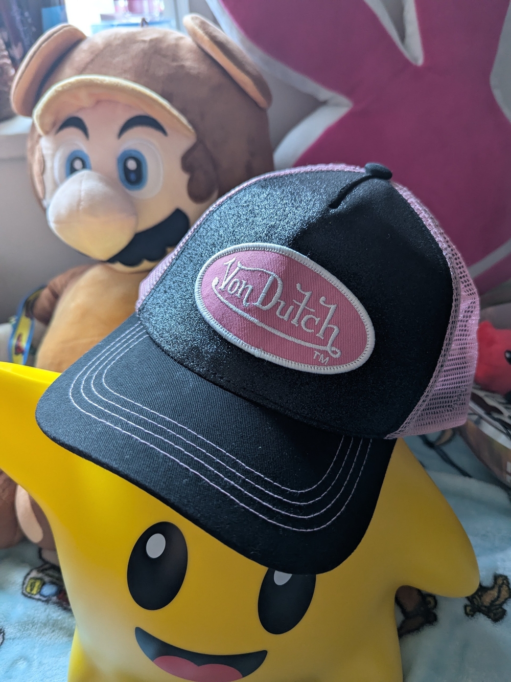 Von Dutch Black Glitter Hat With Pink